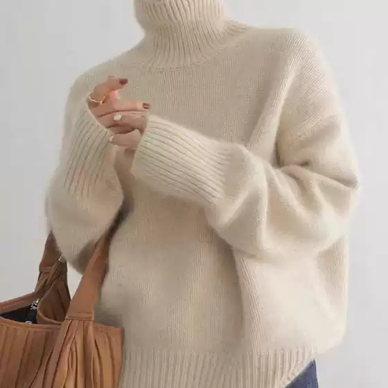 Fashionable Women's Lazy Style Turtleneck 100% Pure Wool Knitwear Autumn and Winter Thickeneded Soft Waxy Inner Layering Knitwear Trbottomy