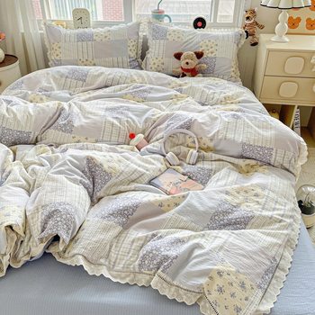 New Cloud Sense Kapok Wrinkle Double-layer Yarn Cotton Lace Four-piece Set French Girl's Heart Kit Live