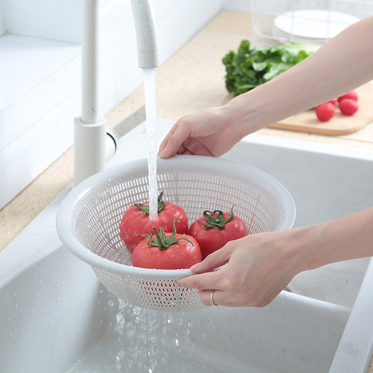 Household Kitchen Plastic Vegetable Basket for Storing Vegetables and Fruits, Round Draining Basket, Vegetable Washing Basin, Eco-Friendly Draining Tool