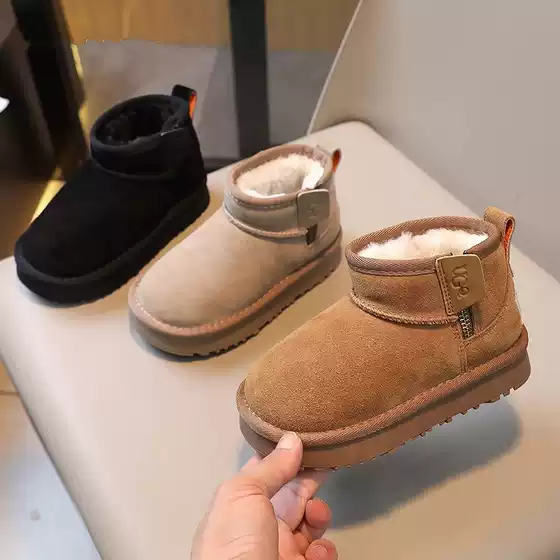 Girls' Snow Boots 2025 Winter New Kidsren's Cotton Shoes Fleece-Lined Thickeneded Large Cotton Boots Boys' Anti-Ski Shoes