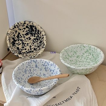 Laomai Korean Splash-Ink Enamel Camping Style Retro Oatmeal Bowl Fruit Bowl Yogurt Bowl Breakfast Plate