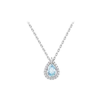 Fanjia White Copper Necklace with Logo Blue Tears Necklace Water Drop Niche Simple Clavicle Chain Fashion Gift for Girlfriend Birthday