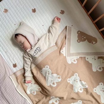 Ins South Korea Bear Knitted Blanket for Newborn Baby Stroller Cover Blanket for Baby Indoor Nap Air-conditioning Blanket
