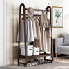 Solid Wood Coat Rack Bedroom Floor-Standing Household Wheeled Hanger Double-Rod Bag Rack Simple Bracket Clothes Rack