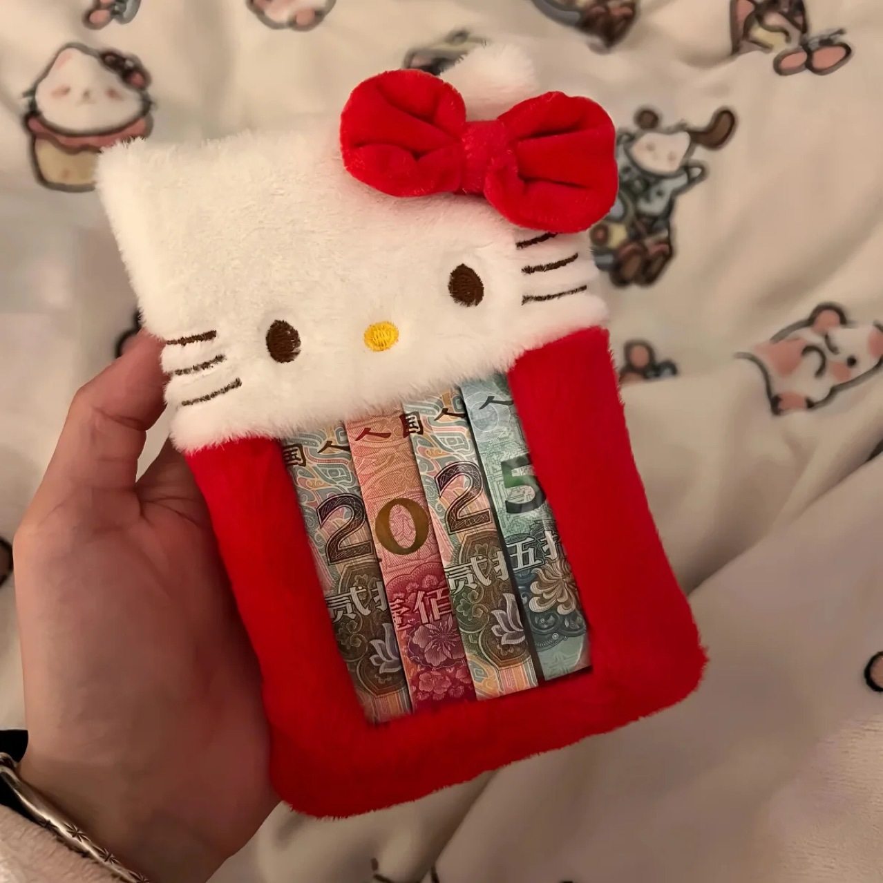 Cute Red Kt Cat Plush Card Holder Red Envelope Bag Card Holder Campus Card Work Card Holder Card Holder Idol Photo Hanging