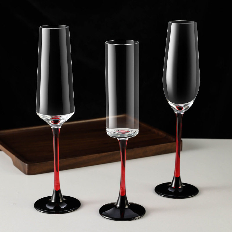 European Red Rod Champagne Glass Household High-End Creative Crystal Glass Red Wine Glass Goblet Pair of Sparkling Wine Glasses
