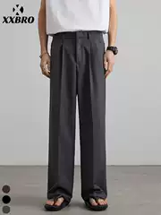 Muxi Clothing # New Trendy Brand Straight-Leg Pants for Men, High Street Retro Quick-Dry Loose-Fitting High-End Business Trousers for Men.