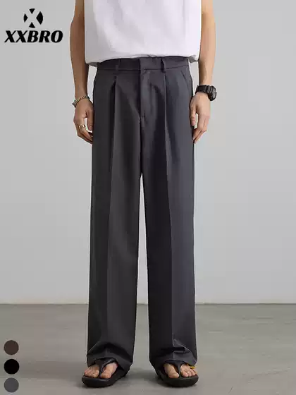 Muxi Clothing # New Trendy Brand Straight-Leg Pants for Men, High Street Retro Quick-Dry Loose-Fitting High-End Business Trousers for Men.