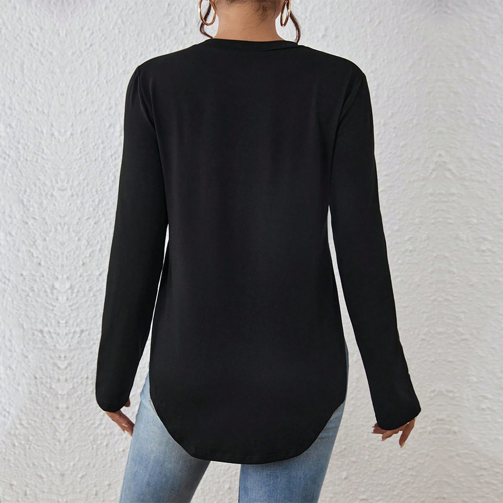 Womens Casual Loose Fit Long Sleeve T Shirt Round Neck Side Slit Versatile Style Autumn Winter Collection