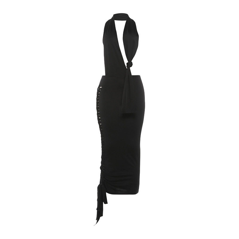 Summer Womens Dress Fashionable Halter Neck Backless Unique Tie Design Bodycon Style Perfect for Parties and