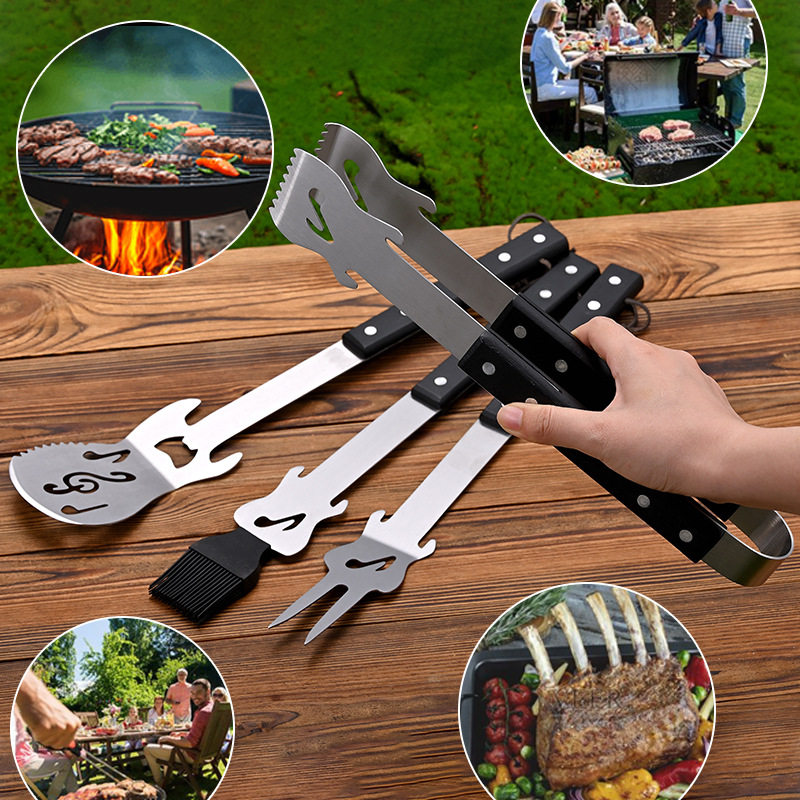 Amazon Outdoor Camping Portable BBQ BBQ Tools Stainless Steel Creative Guitar Baking Tool suit Storage Bag Bag