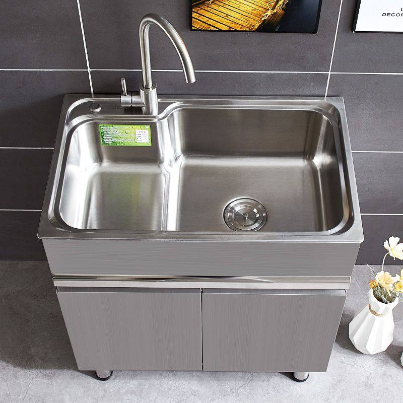 304 Stainless Steel Sink Cabinet Balcony Cabinet with Washboard Laundry Sink Wash Basin Cabinet Floor-Standing Bathroom Cabinet No