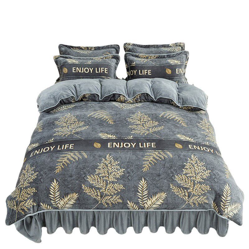 Winter thickened milk velvet four-piece set double-sided velvet coral fleece fleece-lined quilt cover bed sheet dormitory three-piece lint-free set