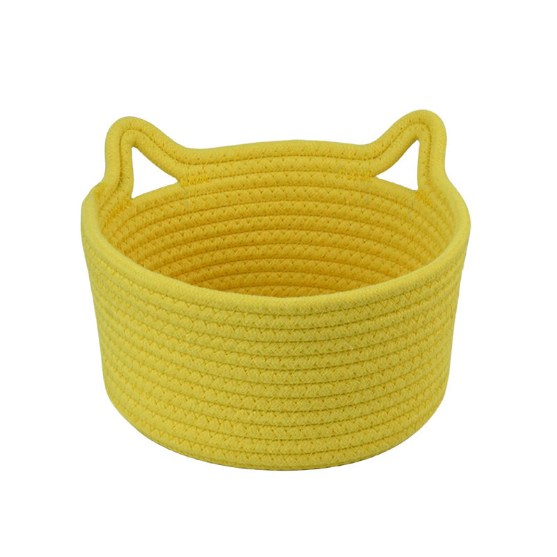Cat Ears Desktop Storage Basket Hand-woven Cartoon Storage Basket Living Room Key Cotton Rope Storage Basket Storage Basket