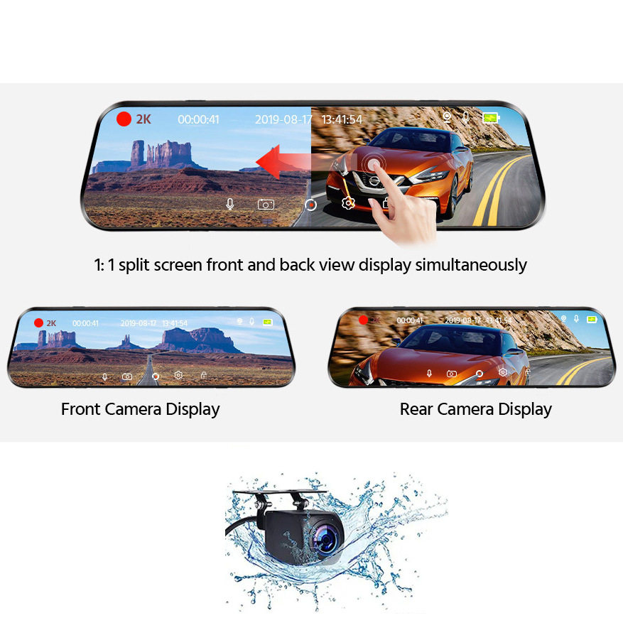10inch Full Screen Hd 4K Rearview Mirror Streaming Driving Recorder Dual Lens with Reversing Image with Wifi