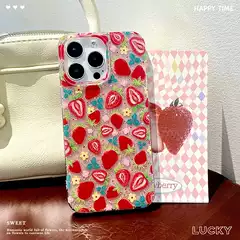 Full-Screen Strawberry Glitter Glue Anti-Drop Phone Case for iPhone 17, Anti-Drop Protective Cover for Apple 16 Pro Max