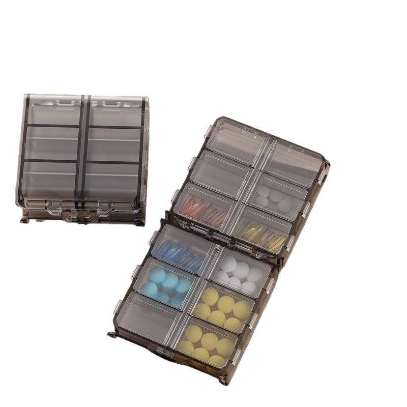 Cross-border double-layer small medicine box sub-packing box 12 small medicine box transparent mini small size carry-on sub-packing medicine box through