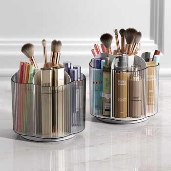 Rotating cosmetics storage bucket with lid transparent simple light luxury makeup brush lipstick pen holder stationery storage box