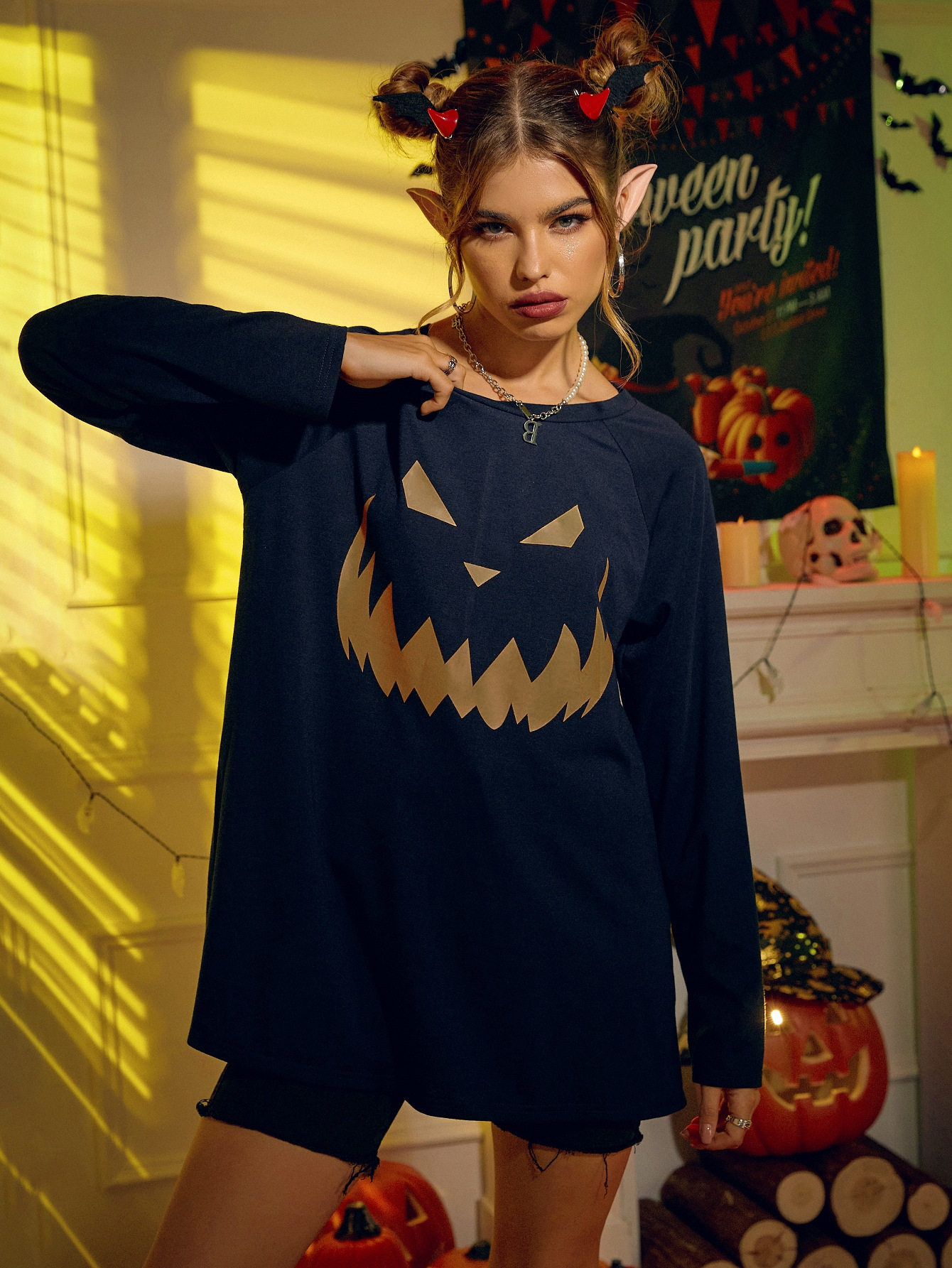 Halloween Printed Long Sleeve Sweatshirt Loose Fit Trendy Design Comfortable Fabric Womens Fashion for Fall