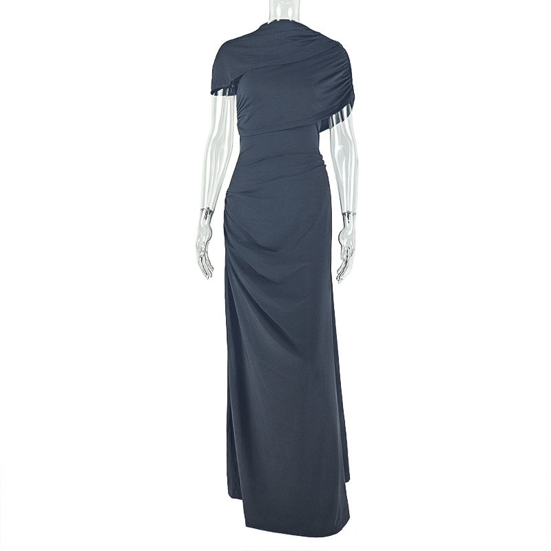 Casual Womens Dress Solid Color Loose Fit Short Sleeve Asymmetrical Hem Comfortable Homewear Wholesale Available