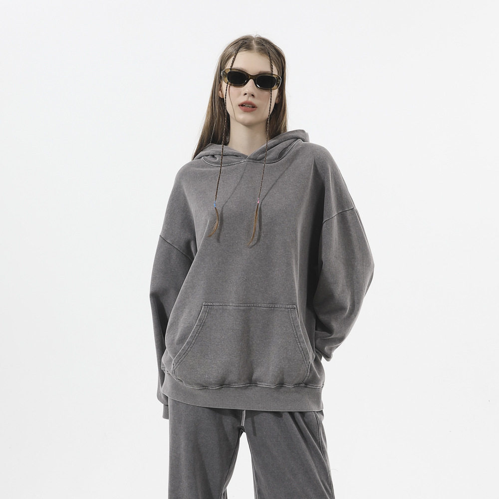350G连帽水洗卫衣印logo落肩长袖连帽衫工作服文化衫