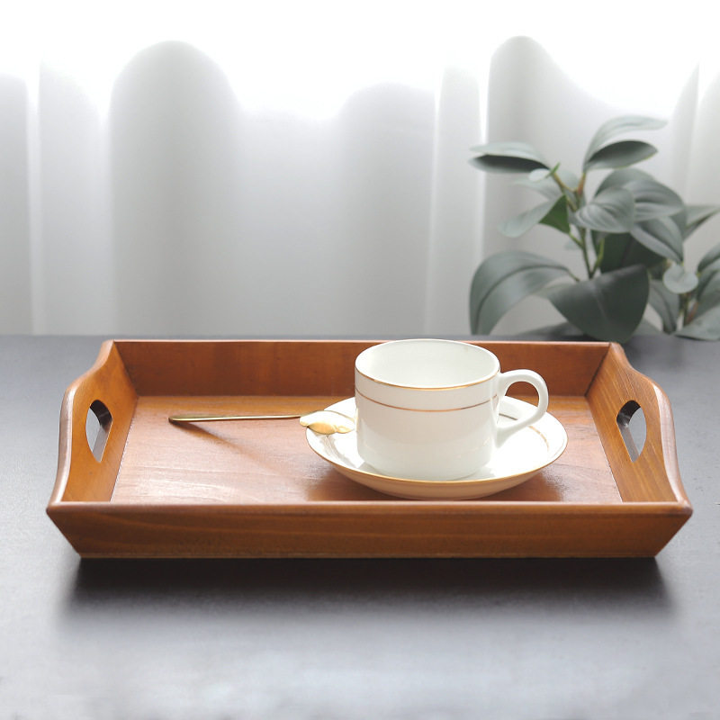 Zakka Retro Wooden Tray Wooden Restaurant Serving Tray Restaurant Food Fruit Tray Portable Storage Tray