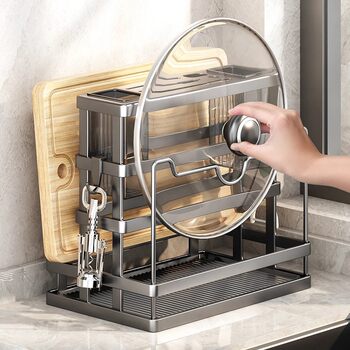 Knife Holder Kitchen Storage Rack Multifunctional Cutting Board Chopsticks Pot Lid Integrated Wall-Mounted Knife Drainage Storage