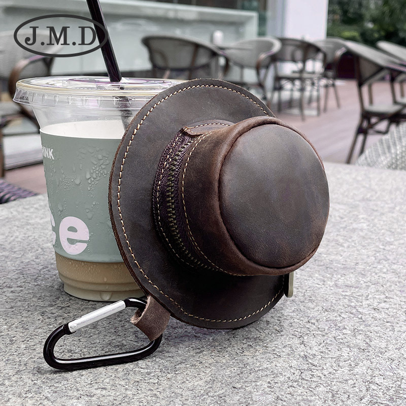 Ví mini đựng tiền xu da bò dạng móc treo thắt lưng thiết kế hình mũ độc đáo