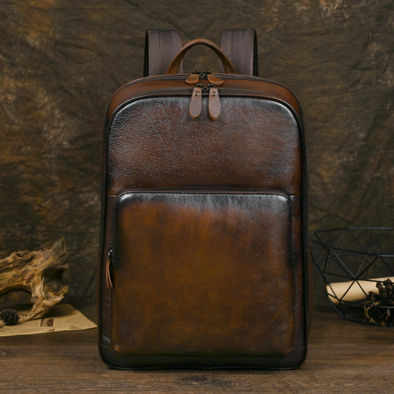 Balo Đôi Nam Da Bò Lớp Đầu Vintage, Balo Da Thật Sức Chứa Lớn Màu Nâu