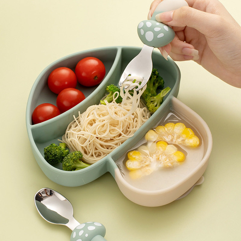 Baby Silicone Spoon Baby Food Tableware Creative Mushroom Children's 304 Stainless Steel Spoon Fork Gift Box Set
