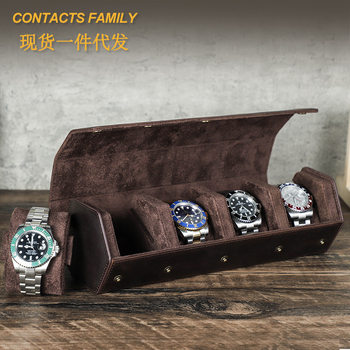 Vintage Crazy Horse Leather Hexagonal Mechanical Watch Storage Box Genuine Leather Portable Drop-resistant Watch Four-position Watch Box