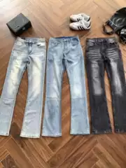 Dc Same Style Fdm American Retro Washed Cleanfit Jeans with Slight Flare, Slim Fit High Street Vibe Pants