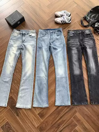 Dc Same Style Fdm American Retro Washed Cleanfit Jeans with Slight Flare, Slim Fit High Street Vibe Pants
