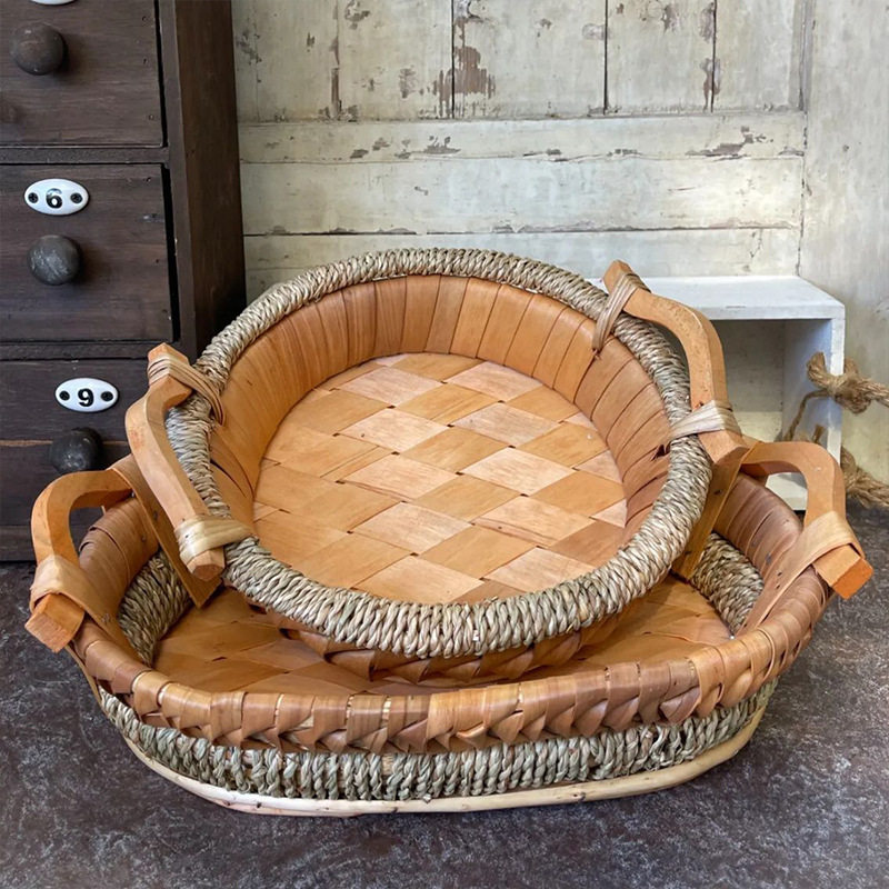 Wicker Storage Tray Fruit Tray Storage Basket Sundries Storage Basket Snack Household Bread Basket Vintage Storage Tray