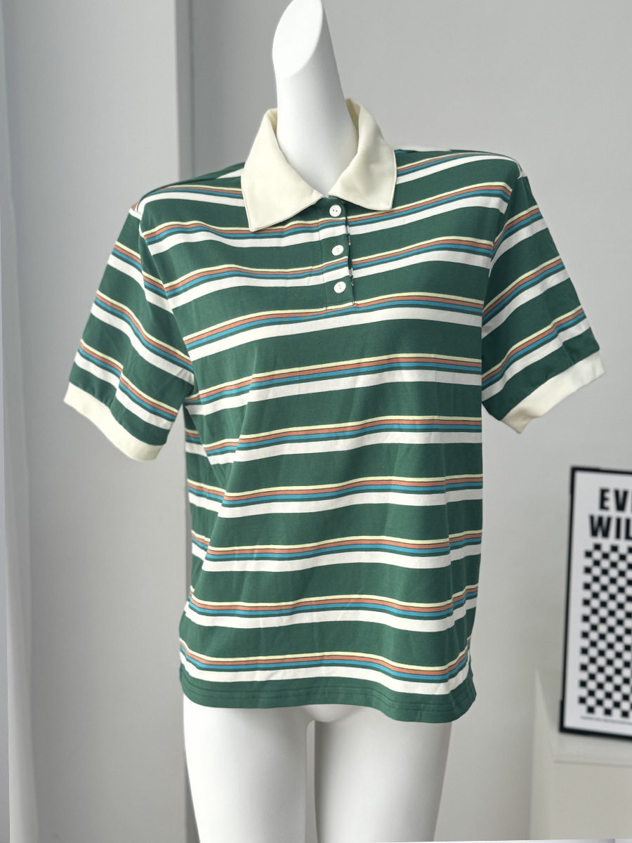 Vintage Color Block Striped Polo Shirt Loose Fit Short Sleeve Summer Style Perfect for Casual Wear OEM Available