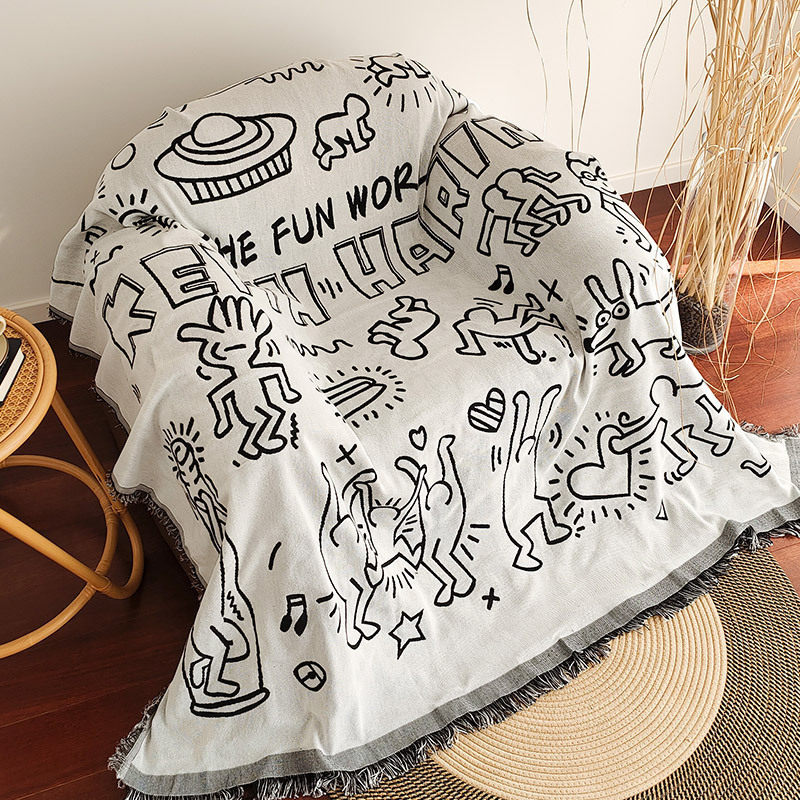 Casual Modern Single and Double Sofa Towel Cushion Full Cover Non-Slip European Style Line Blanket Geometric Tablecloth Chair Cushion Cover Thick Polyester Cotton