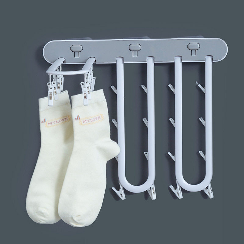 Multi-head Drying Rack Clothes Drying Rack Multi-clip Folding Wall-mounted Drying Socks Clip Windproof Hook Hanger Underwear