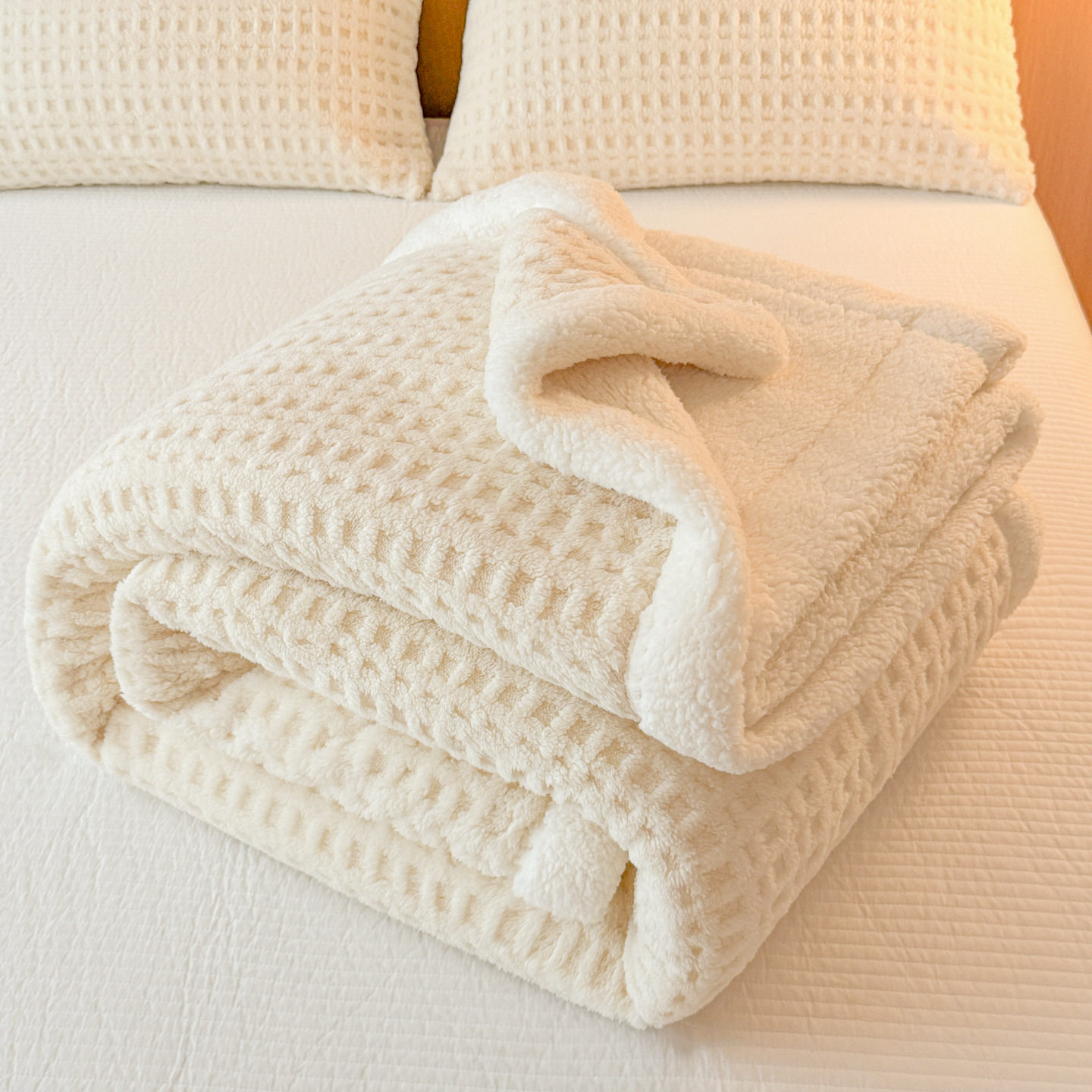 Waffle Lamb Velvet Blanket Thickeneded Winter Milk Velvet Blanket Nap Office Sofa Blanket Student Blanket