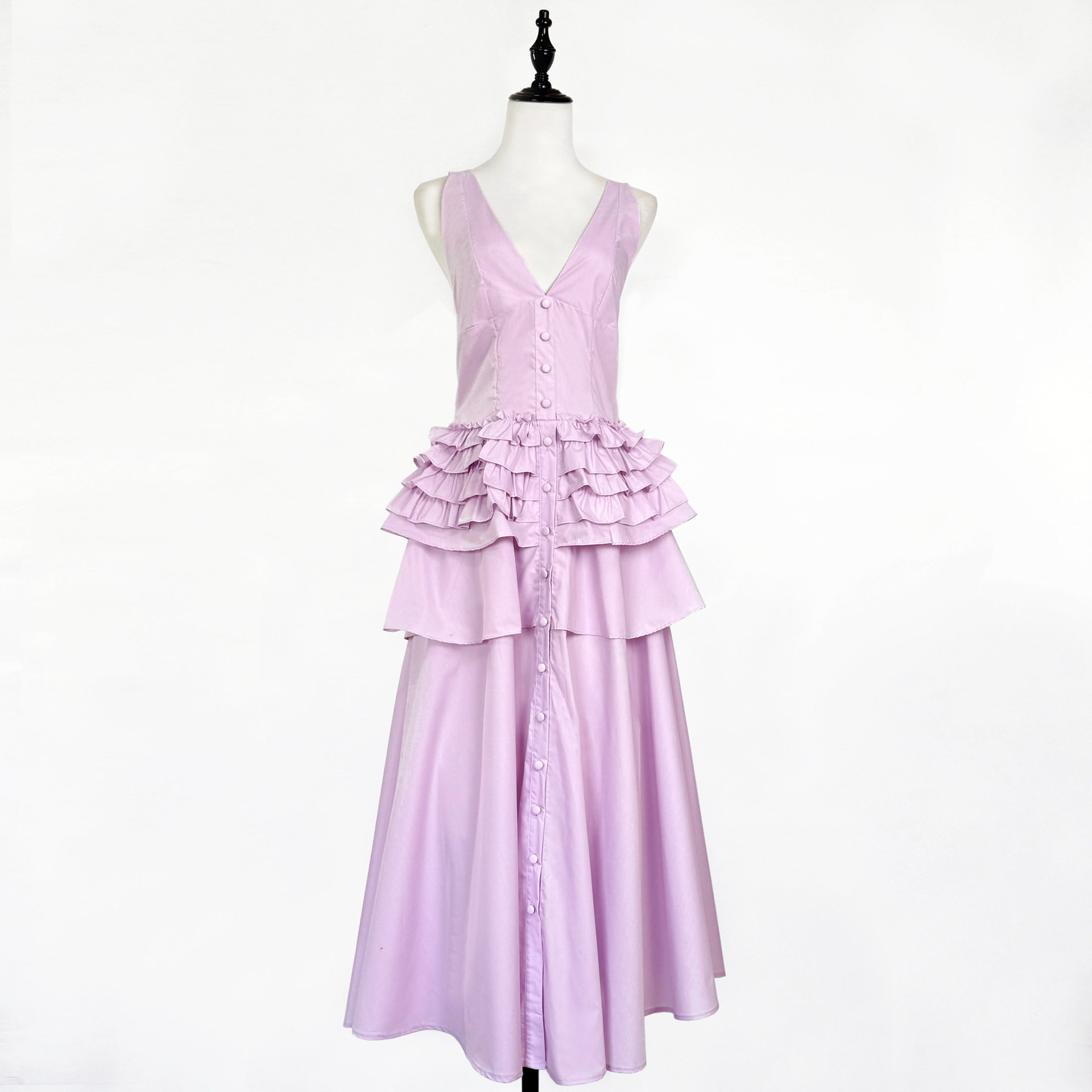 Summer Maxi Dress Solid Color V Neck Backless Flowy Design Vacation Wear Elegant Style Wholesale Available