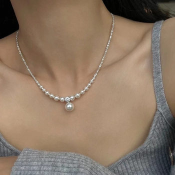 Flash Diamond Broken Silver Pearl Necklace Women's 2023 New Explosive Design High-grade Clavicle Chain Light Luxury Niche Neck Chain