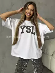 Lazy Style Casual Trendyy Letter Print Summer New European and American Style Pure Cotton Short-Sleeved T-Shirt Outer Top
