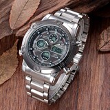 AMST часы AMST explosive fashion atmosphere с многофункциональным стальным ремешком, большим дисплеем и двумя дисплеями, студенческие электронные часы