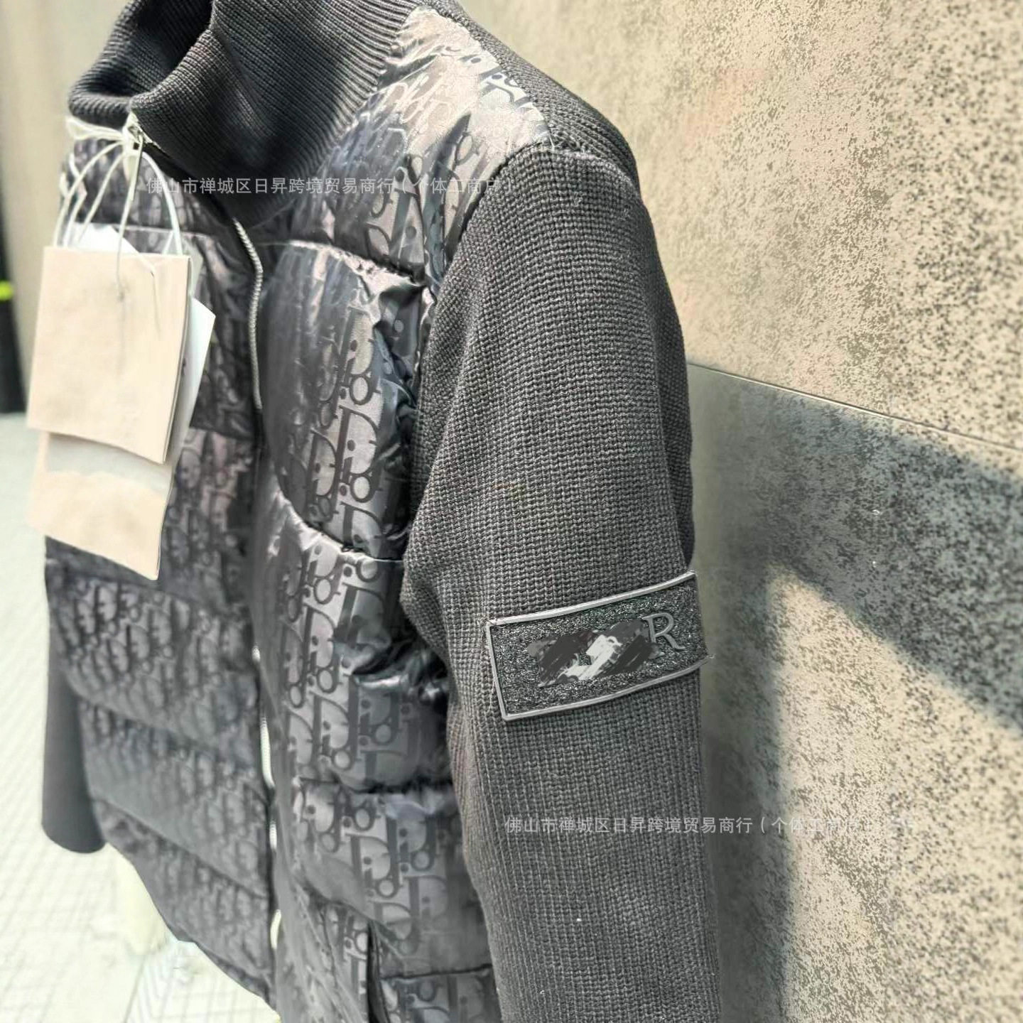 Factory Real Shot D Brand Oblique Print Full Print Knitted Stand Collar down Jacket Commuter Warm Casual Couple Coat