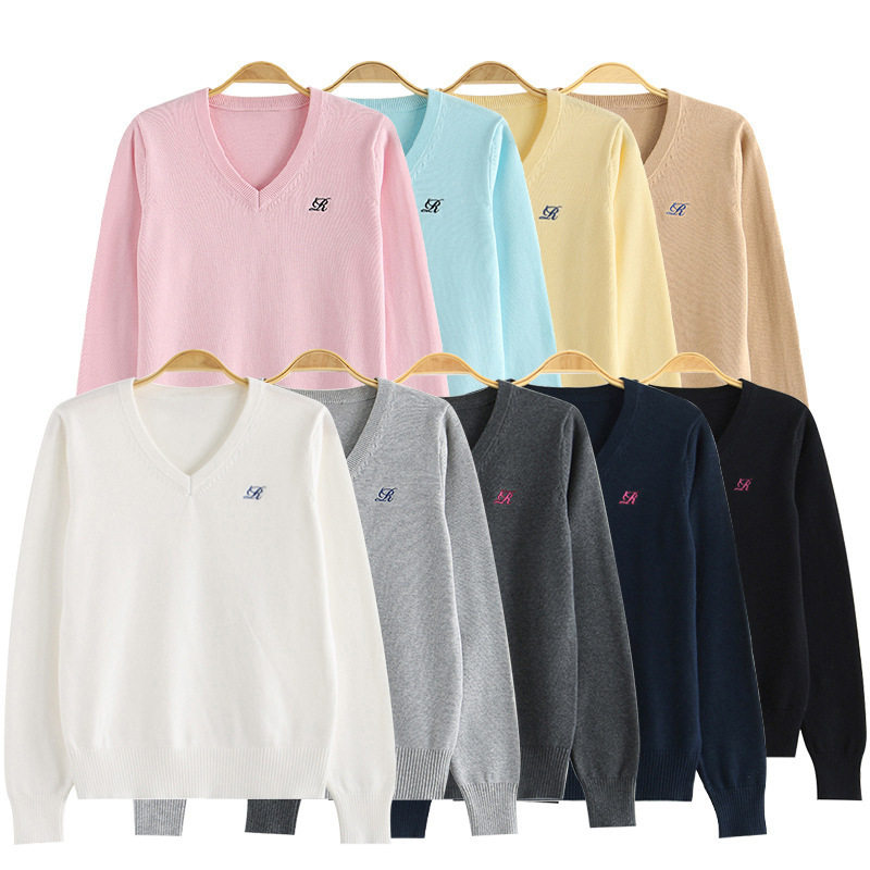 Kawashima & Sweater Shuiji เสื้อสูทไหมพรม JK แบบดั้งเดิม คอกลม แบบสวมหัว ใส่ในชั้นเรียน ปักลาย แขนยาว ถักด้วยไหมพรม