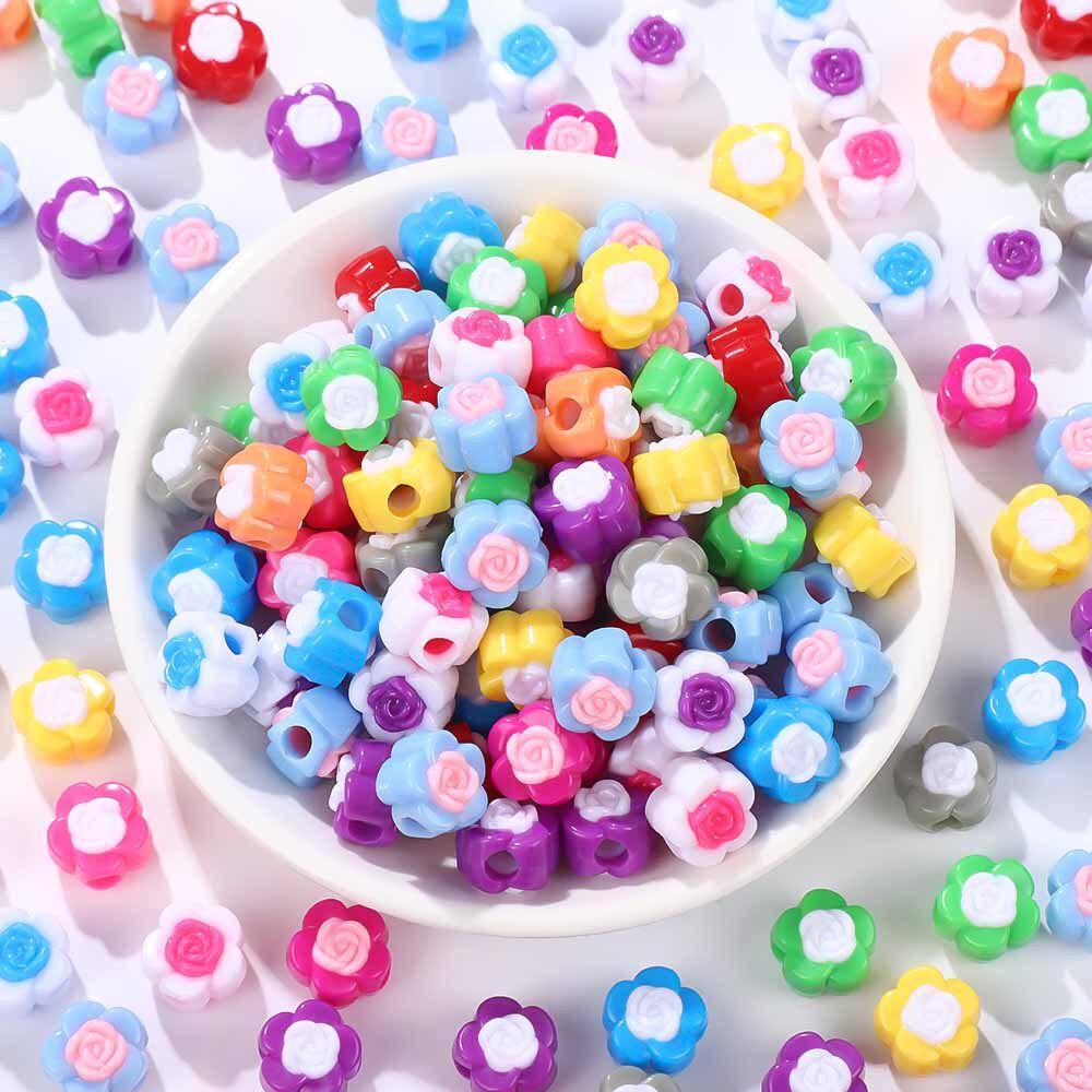 ลูกปัดดอกไม้เล็กแบบหยดสีน้ำมัน PS วัสดุงานร้อยลูกปัดโทรศัพท์มือถือ DIY กำไลและสร้อยคอสีก้อนกุหลาบ งานแฮนด์เมด DIY เครื่องประดับ ขายส่ง