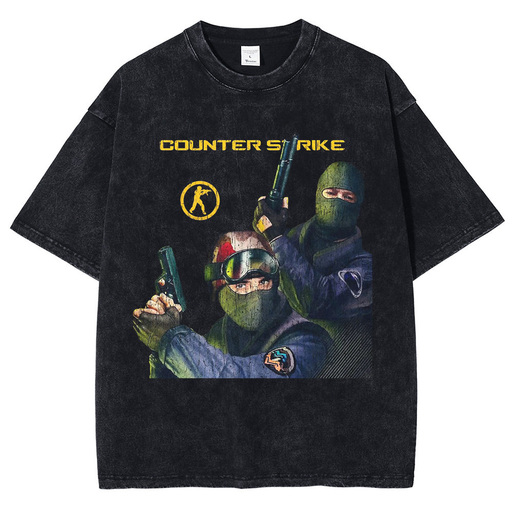 Retro 90s Gunfight Game Pattern T-shirt Punk Animation Chara