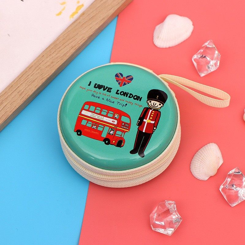 Creative tinplate coin purse cartoon mini round earphone zipper bag portable coin children gift bag wholesale
