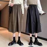 Юбка design sense, черная юбка из искусственной кожи средней длины, женская осенне-зимняя юбка большого размера, толстая юбка с высокой талией, тонкая юбка-зонтик, темперамент