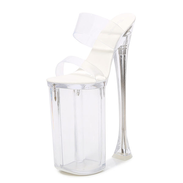 Dép Cao Gót Nữ Hai Quai Trong Suốt Chiều Cao Đế 26cm Màu Đen, Đỏ, Trắng, Hồng...
