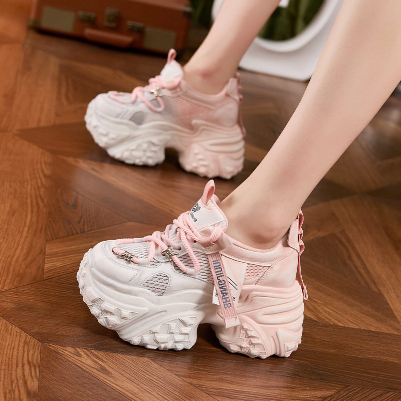 Sandal cao gót nữ hở mũi đế tăng chiều cao, phong cách thể thao, gót siêu cao 8cm — Hồng, Vàng, Xanh